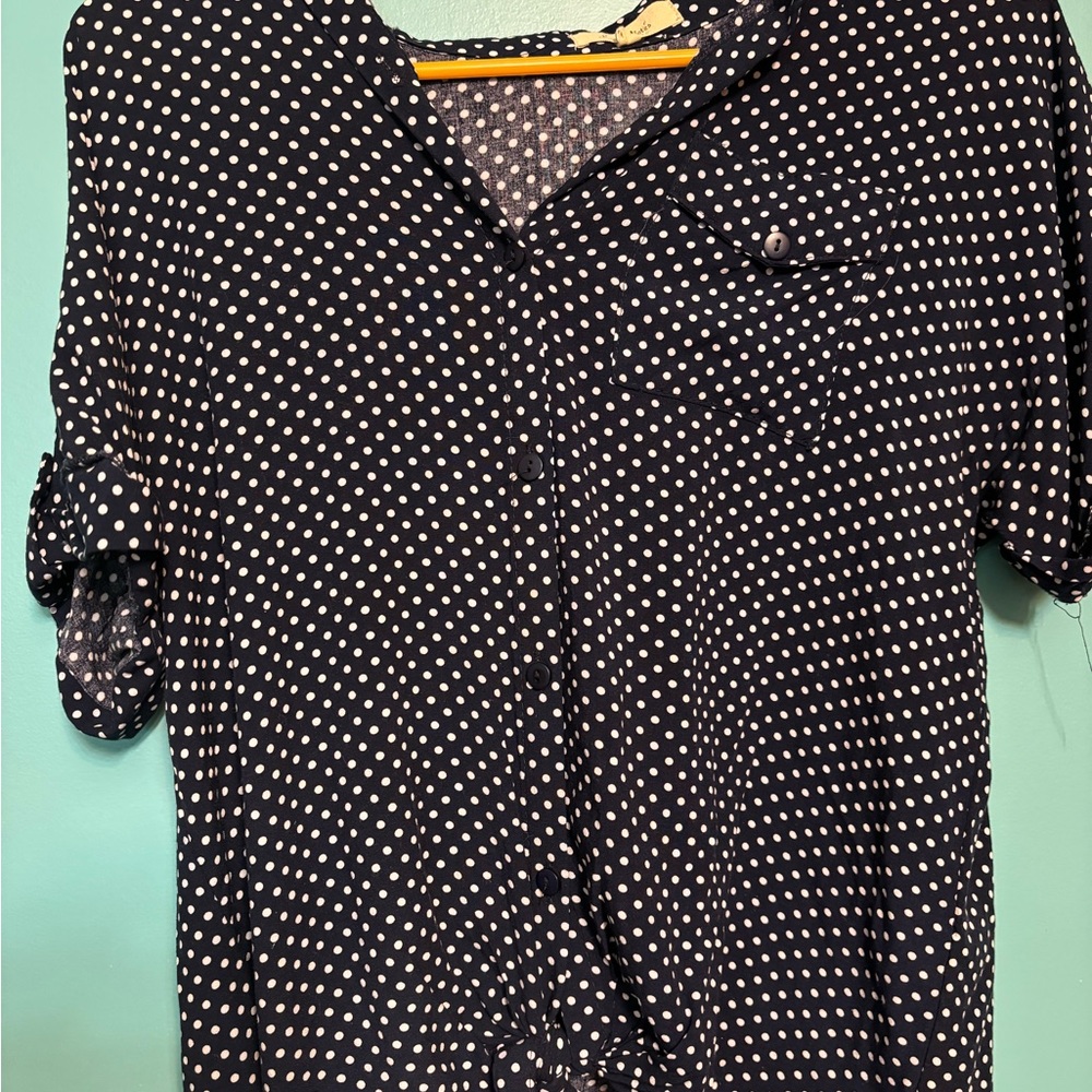 Love Notes Navy Polka Dot Button-Down Shirt